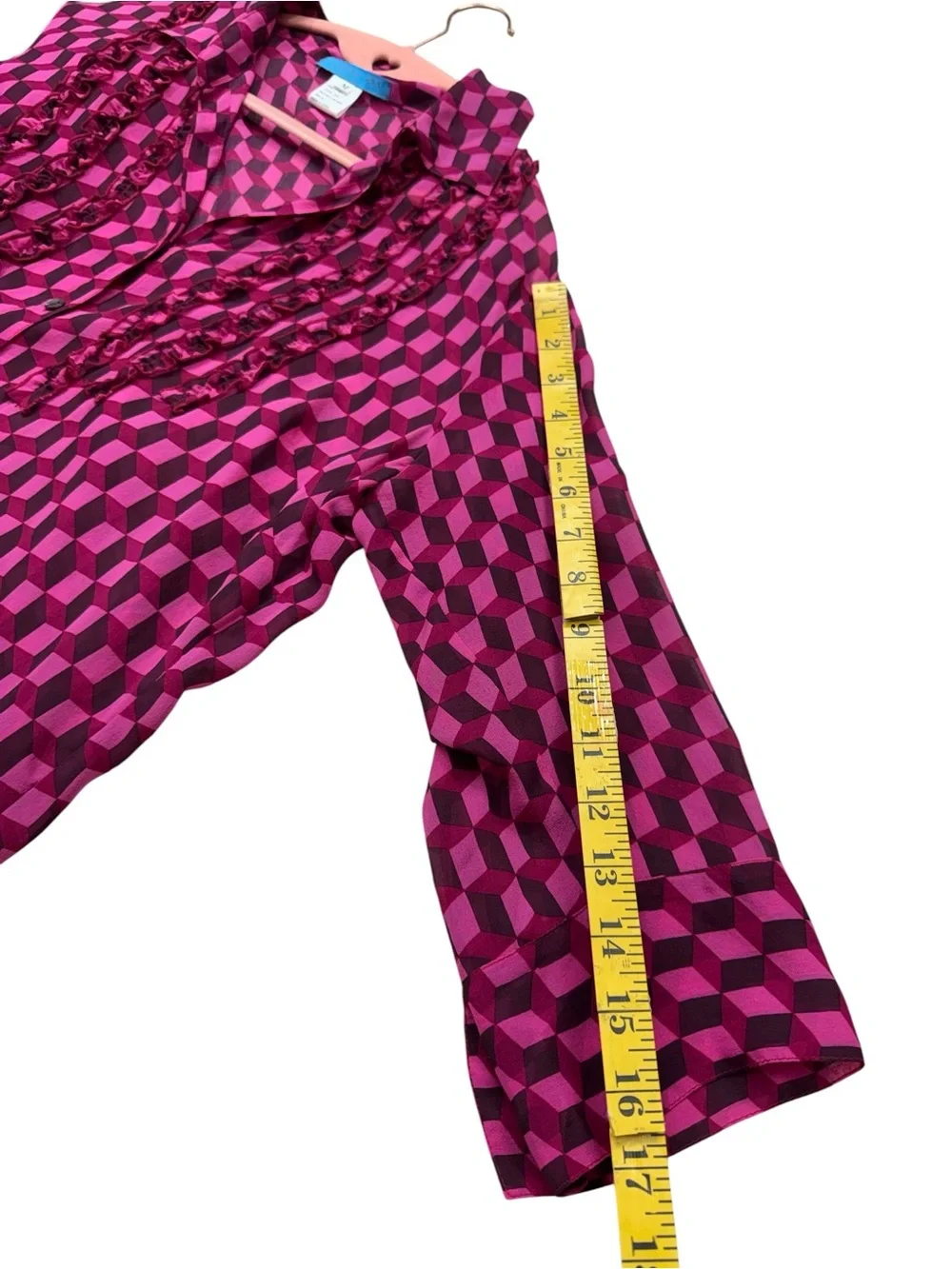 Johnny Was Pink Geometric Ruffle Button-Front Blouse - Picture 5 of 8